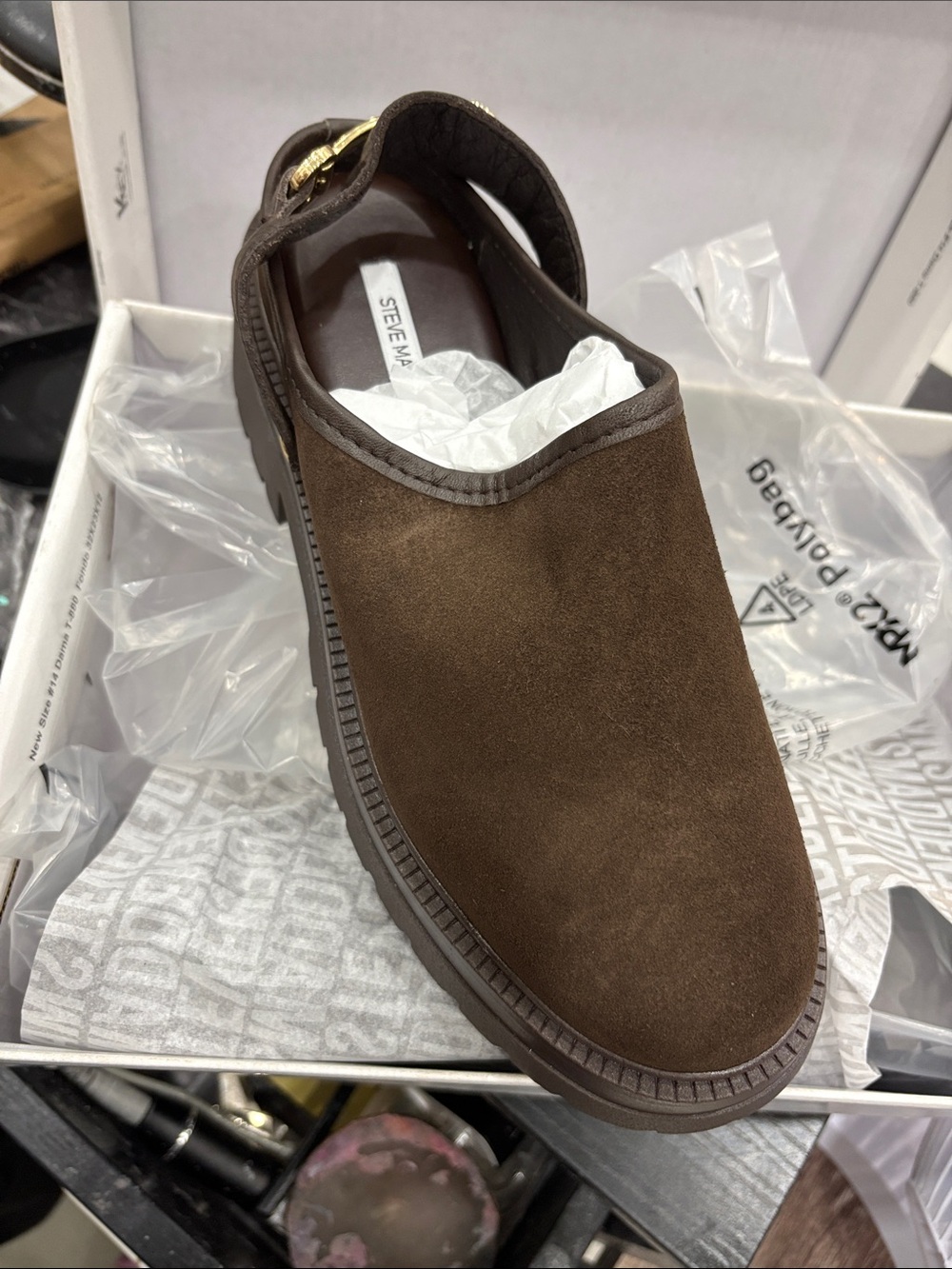 Steve Madden Brown Suede Slip-On Loafer with Gold Accent